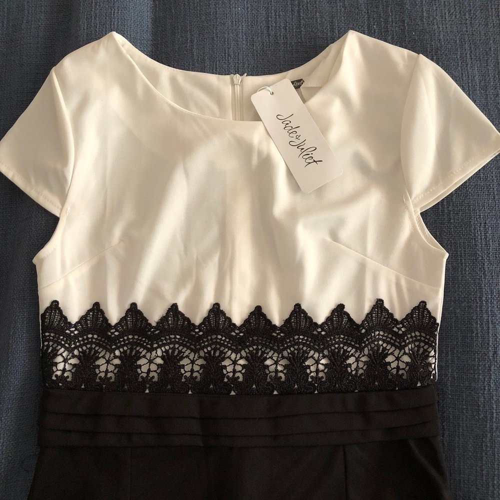 Black and White Sheath Dress with Lace Detailing